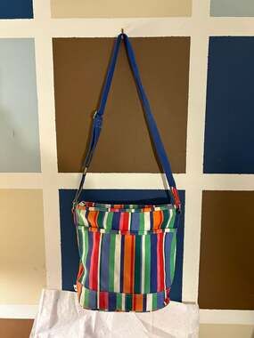 Vintage Liz Claiborne Accessories Multi-Color Vertical Striped Canvas Crossbody